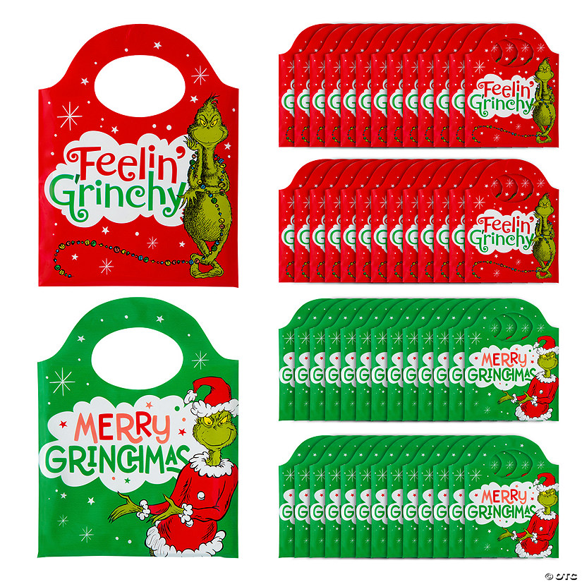6 1/4" x 8 1/4" Bulk 50 Pc. Extra Small Dr. Seuss&#8482; The Grinch Christmas Plastic Goody Bags Image