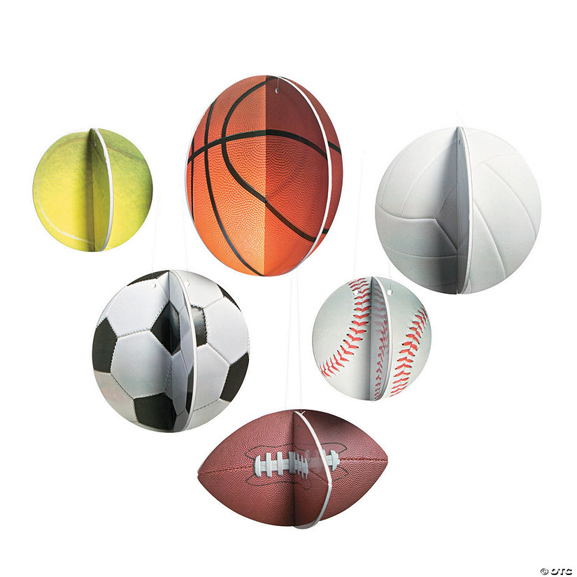 6" - 10" 3D Sports Hanging Sports Balls Decorations - 6 Pc. Image