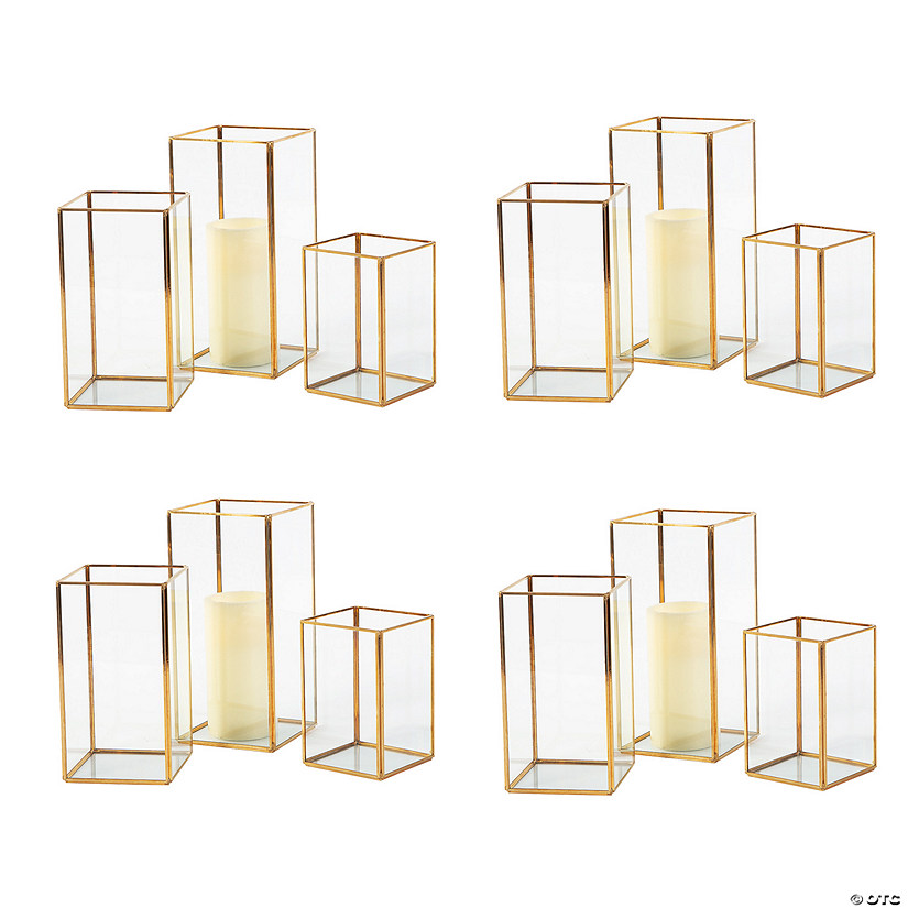 6" - 10" Bulk Gold Geometric Square Metal & Glass Candle Holders - 12 Pc. Image