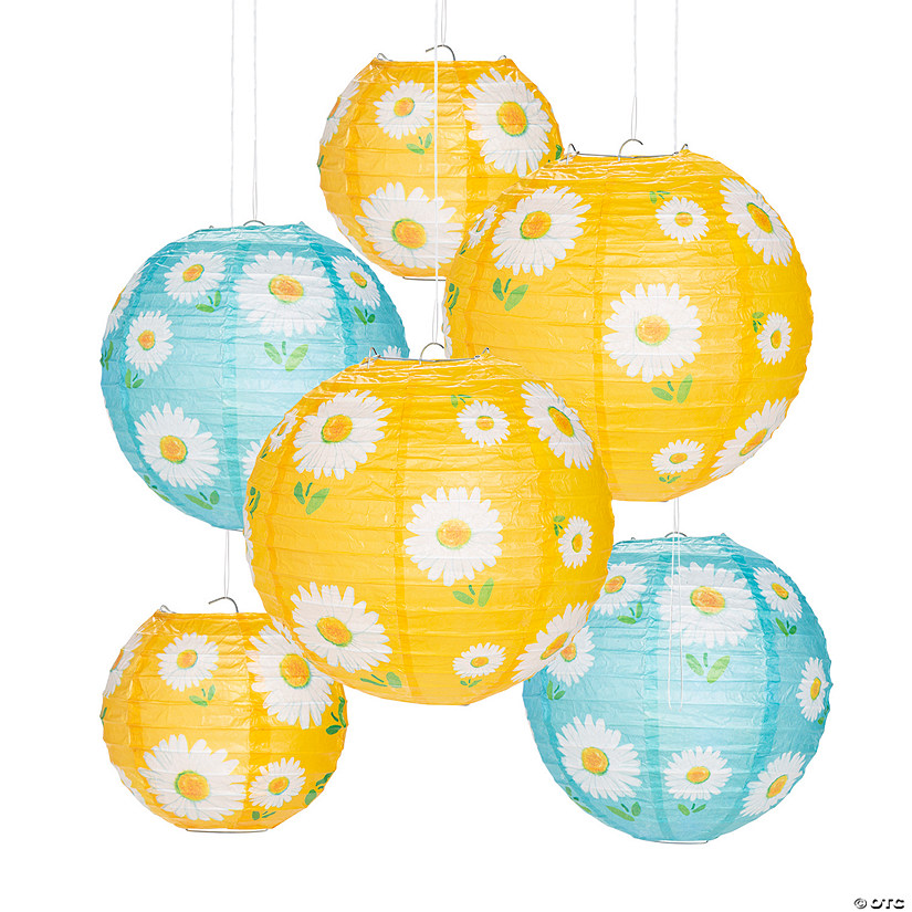 6" - 10" Daisy Hanging Paper Lanterns - 6 Pc. Image