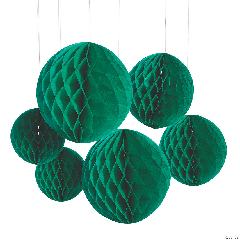 6" - 10" Green Hanging Honeycomb Paper Ball Decorations - 6 Pc. Image