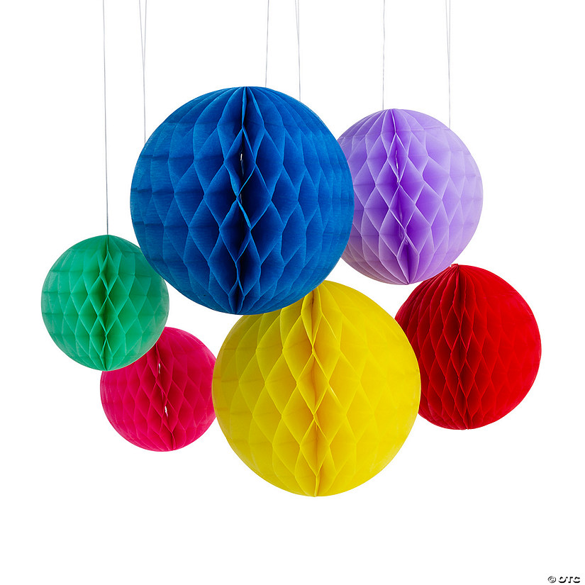 6" - 10" Hanging Honeycomb Paper Ball Decoration - 6 Pc. Image