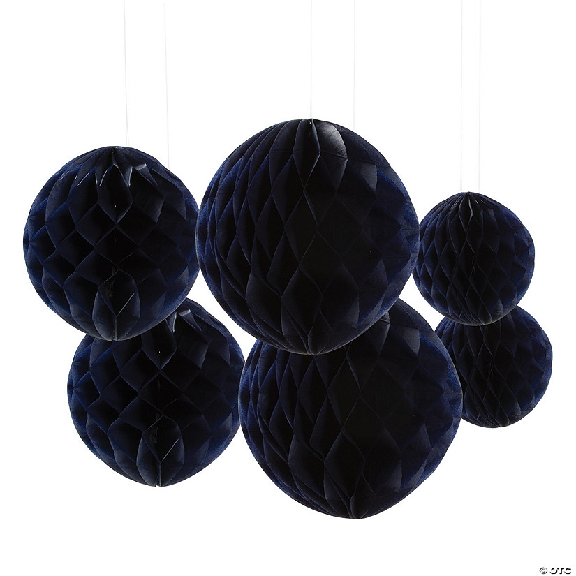 6" - 10" Navy Hanging Honeycomb Paper Ball Decorations - 6 Pc. - Less Than Perfect Image