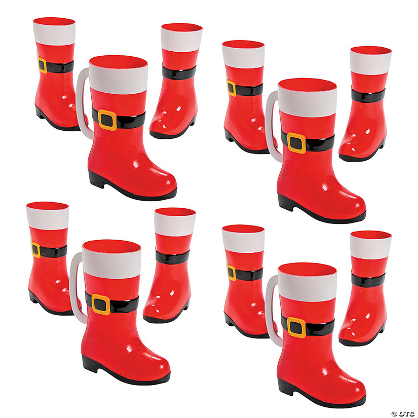 6" 10 oz. Bulk  60 Ct. Santa Boot Red & White BPA-Free Plastic Mugs Image