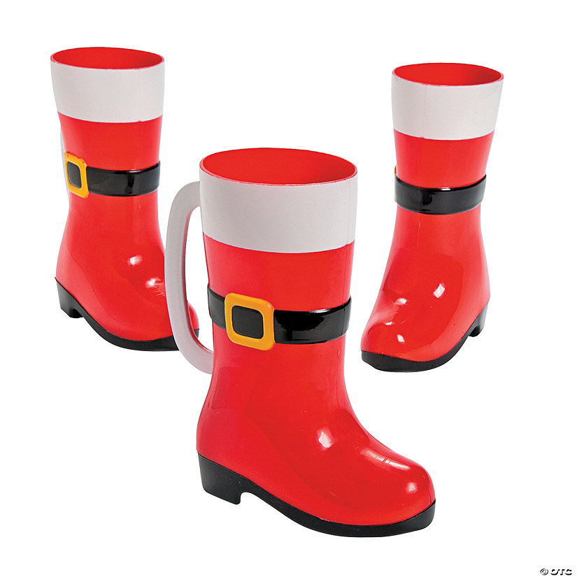 6" 10 oz. Santa Boot Red & White BPA-Free Plastic Mugs - 12 Ct. Image