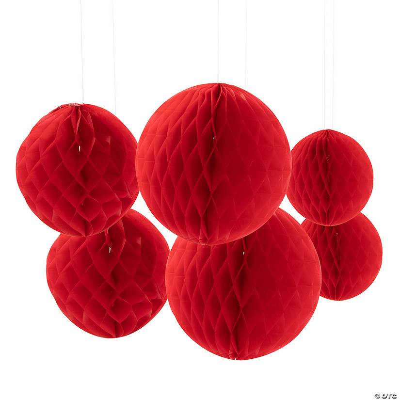 6" - 10" Red Hanging Honeycomb Paper Ball Decorations - 6 Pc. Image