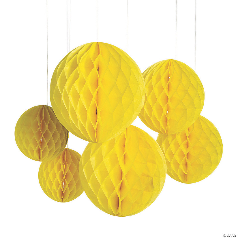 6" - 10" Yellow Honeycomb Ceiling Decorations - 6 Pc. Image