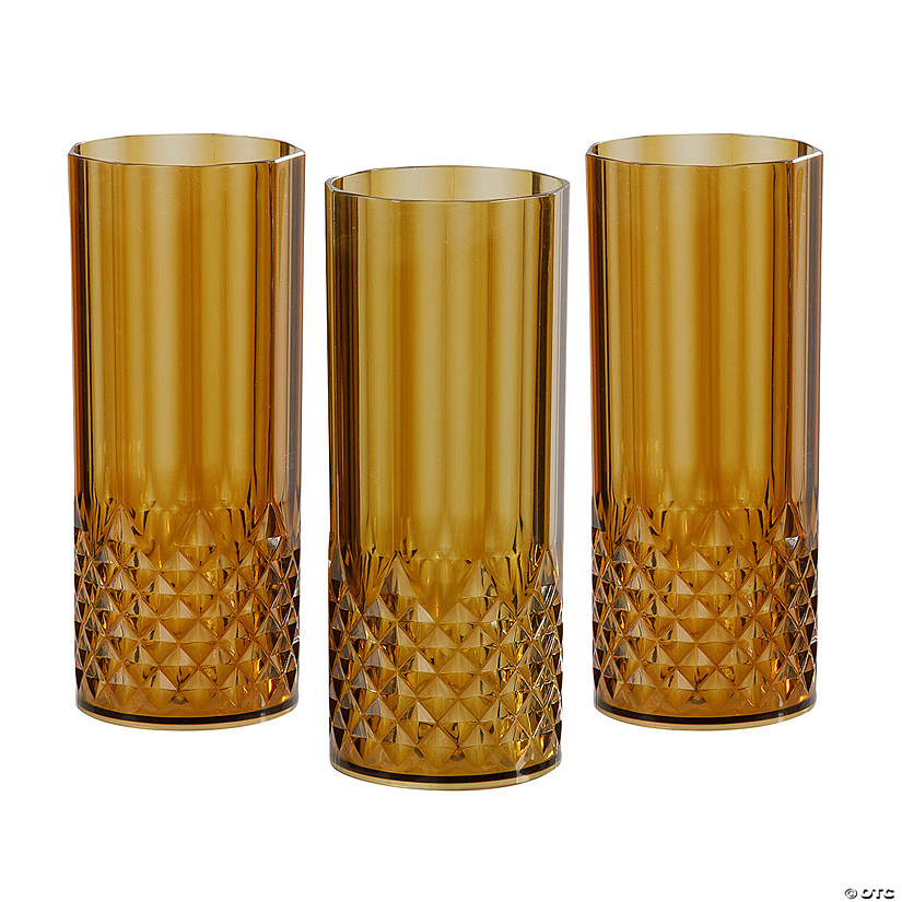 6" 14 oz. Amber Patterned Reusable Plastic Water Cups - 12 Ct. Image