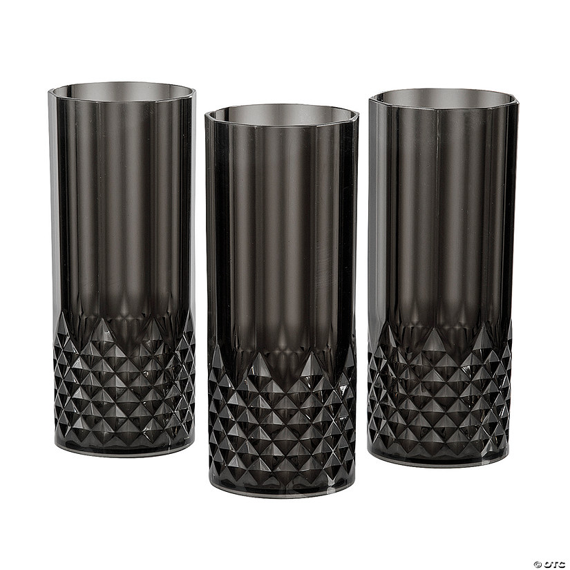 6" 14 oz. Black Patterned Reusable Plastic Water Cups - 12 Ct. Image