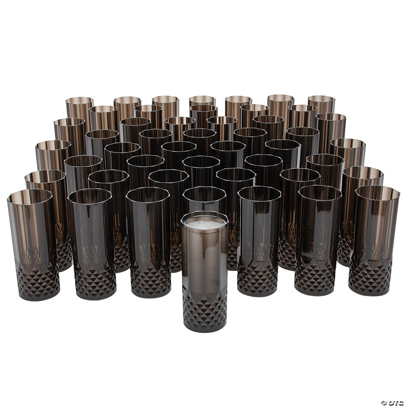 6" 14 oz. Bulk 48 Pc. Black Patterned Reusable Plastic Water Cups Image