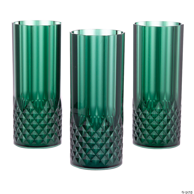 6" 14 oz. Green Patterned Reusable Plastic Water Cups - 12 Ct. Image