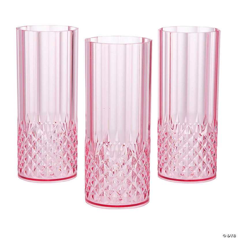 6" 14 oz. Pink Patterned Reusable Plastic Water Cups - 12 Ct. Image