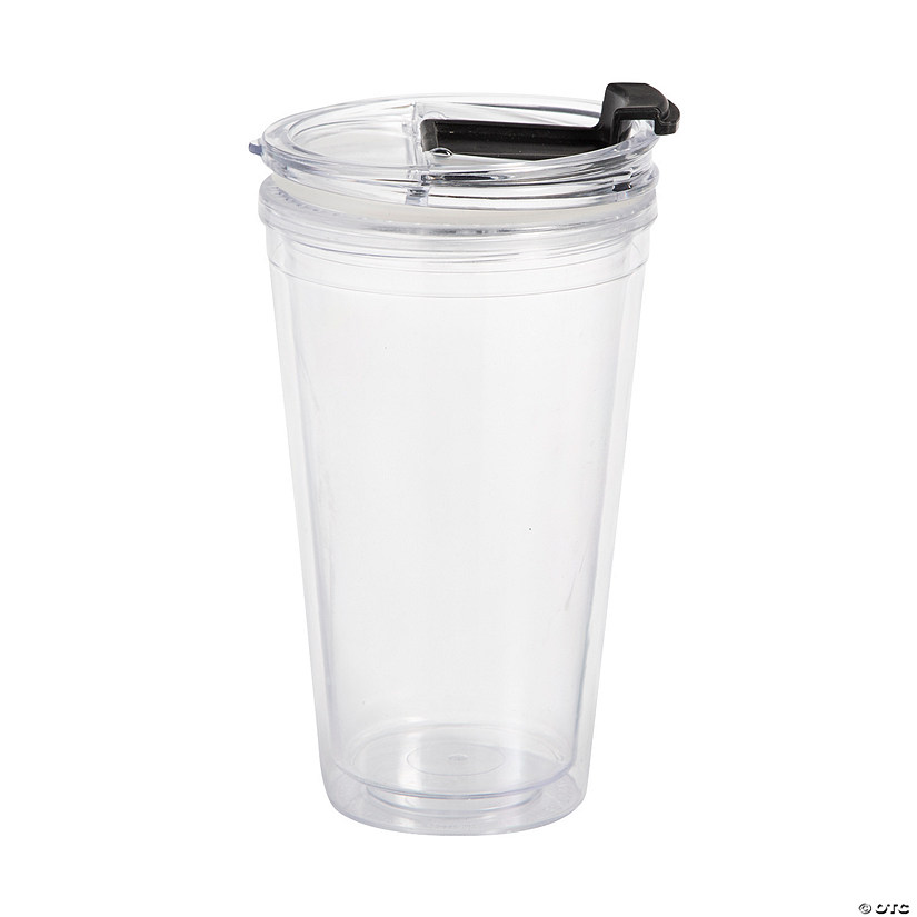 6" 16 oz. Clear Plastic Travel Mugs with Lid - 12 Ct.  Image