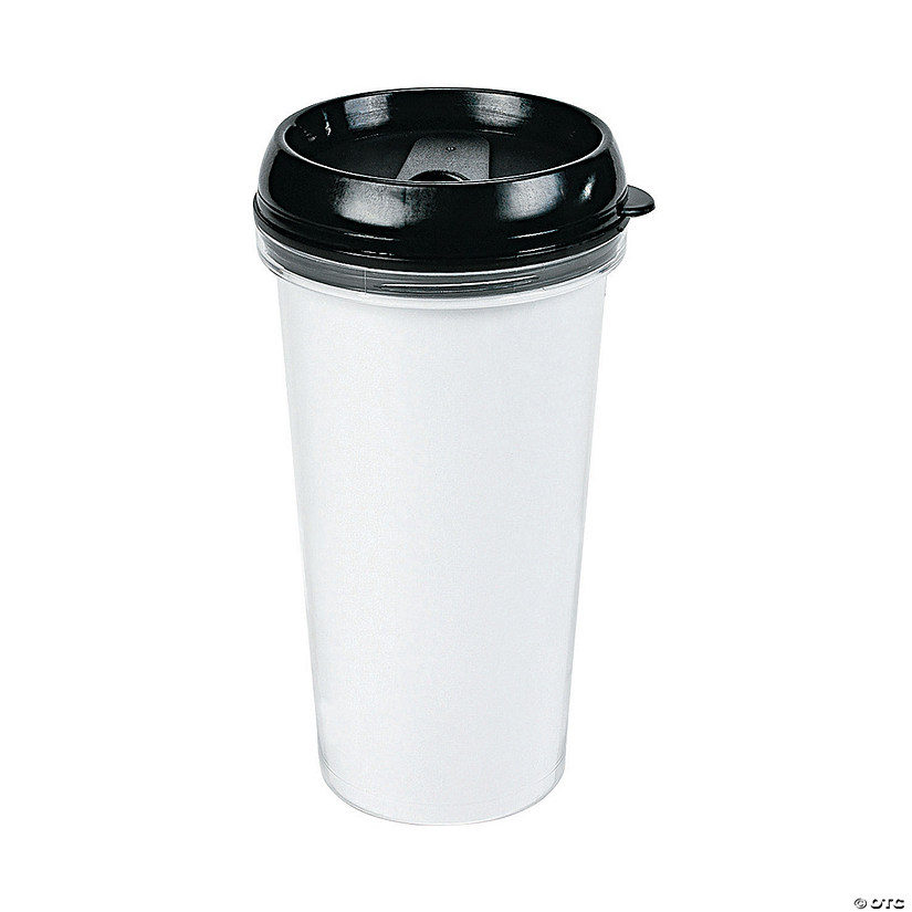 6 3/4" 16 oz. DIY White BPA-Free Plastic Travel Mugs with Lid - 6 Ct. Image