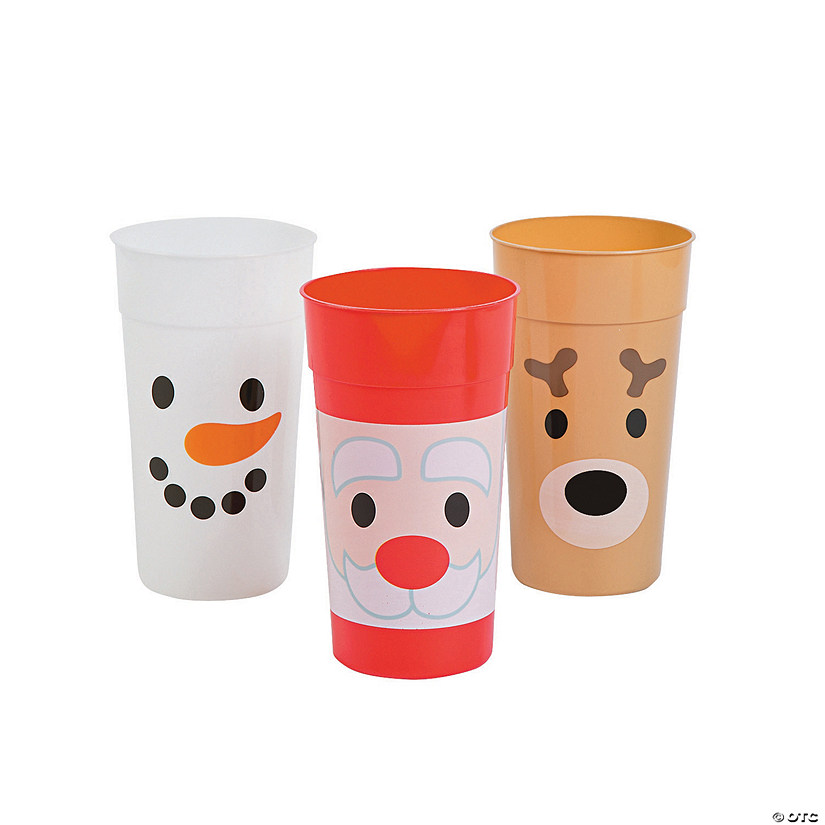 6 3/4" 30 oz. Holiday Faces Reusable BPA-Free Plastic Tumblers - 12 Ct. Image