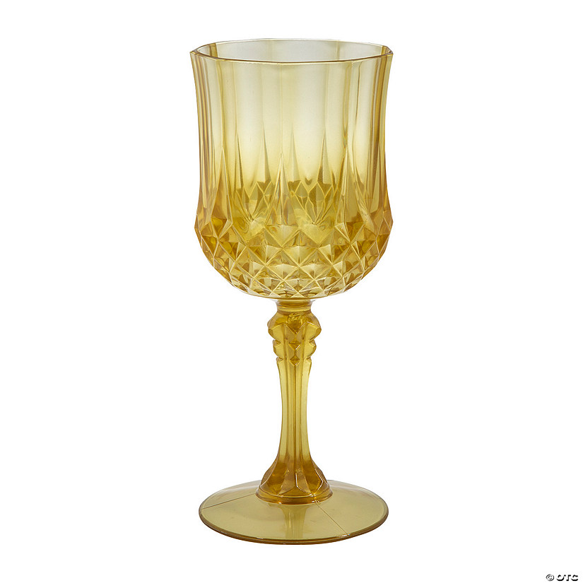 6 3/4" 8 oz. Gold Patterned Plastic Stemmed Wine Glasses - 12 Ct. Image
