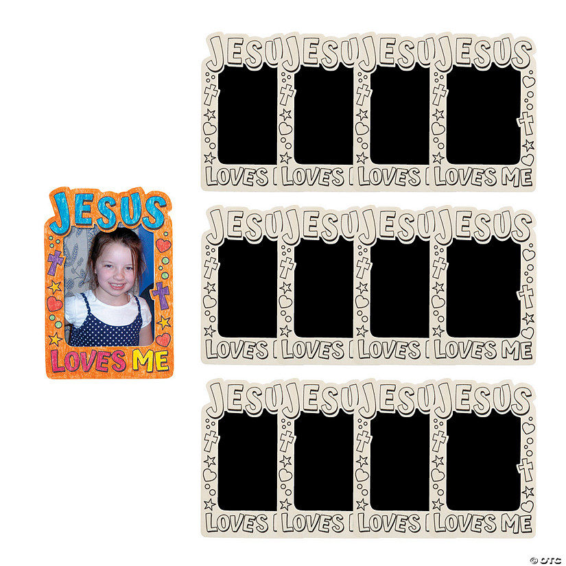 6 3/4" Color Your Own Jesus Loves Me Wood Picture Frame Magnets - 12 Pc. Image