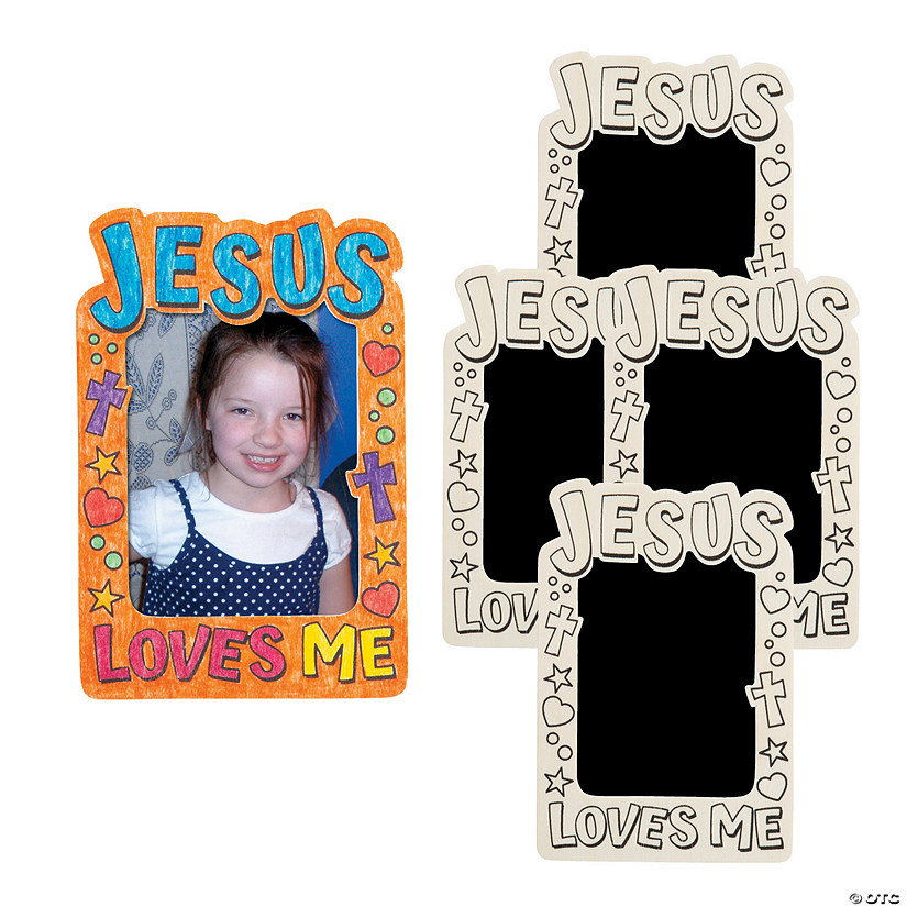 6 3/4" Color Your Own Jesus Loves Me Wood Picture Frame Magnets - 4 Pc. Image