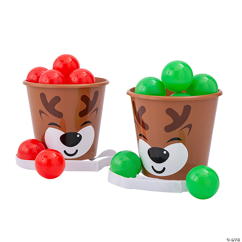 6 3/4" x 6" Christmas Reindeer Bucket Ball Toss Game - 14 Pc. Image