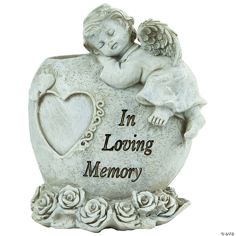 6.5" Gray Sleeping Angel "In Loving Memory" Outdoor Garden Statue Image