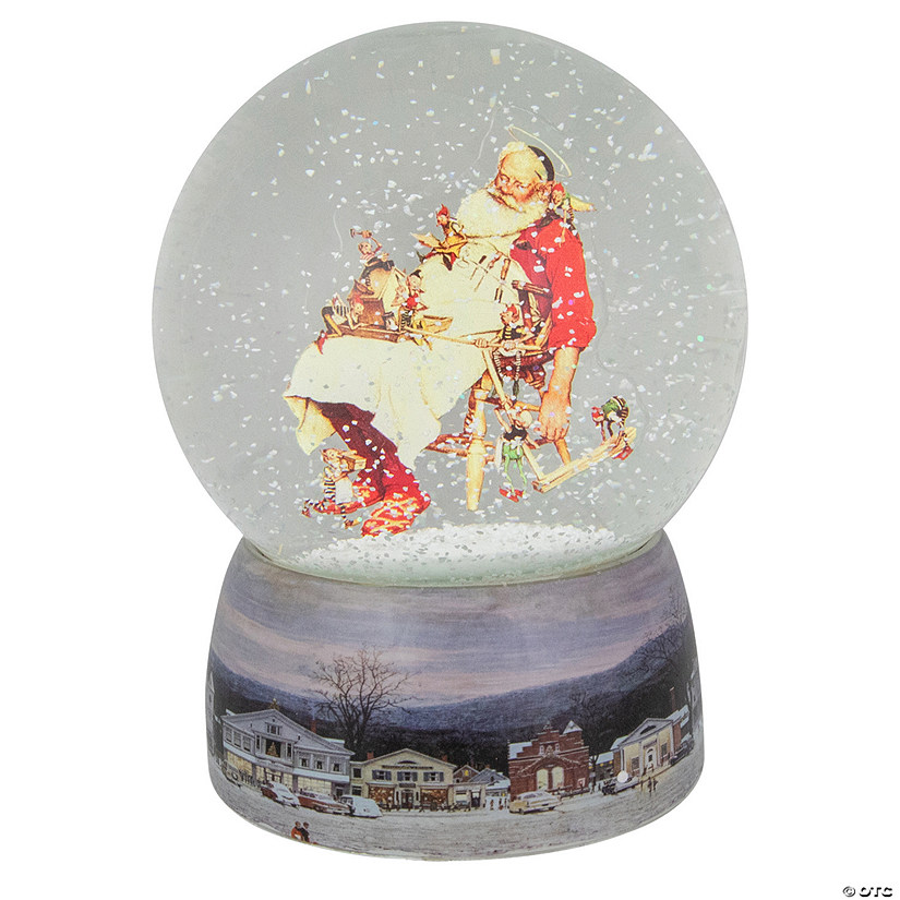 6.5" Norman Rockwell 'Santa and His Helpers' Christmas Snow Globe Image