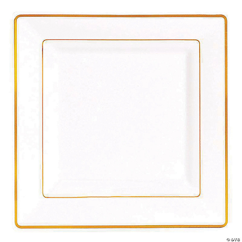 6.5" White with Gold Square Edge Rim Plastic Appetizer/Salad Plates (70 Plates) Image