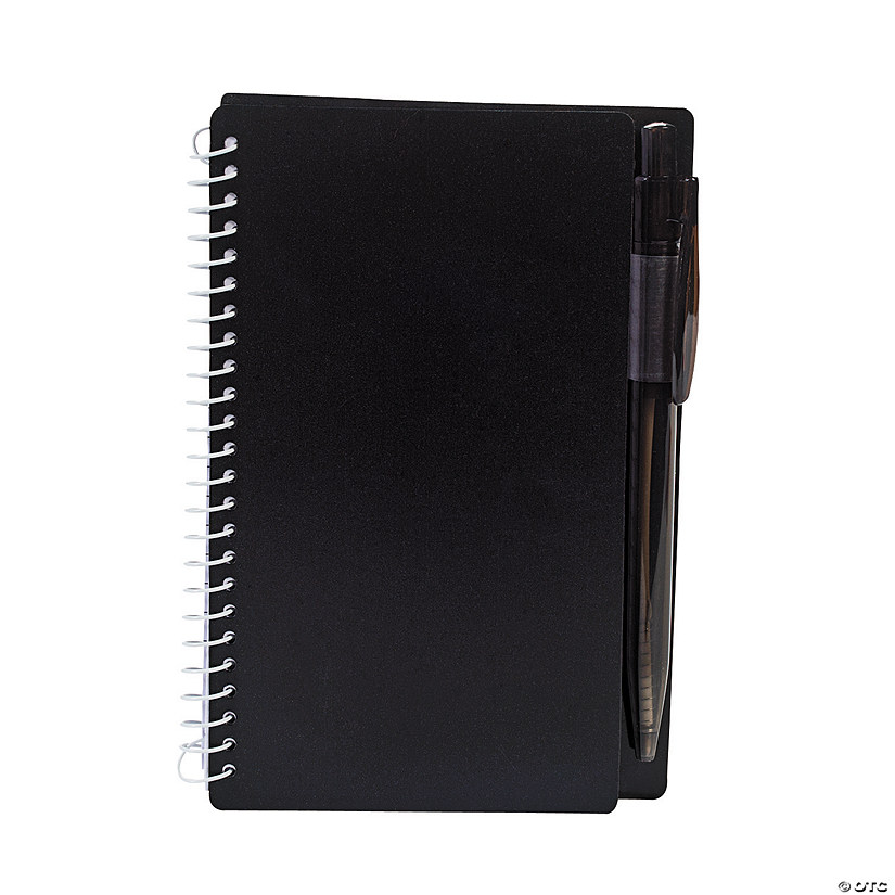 6" Black Spiral Paper Notebooks with Black Ink Pens - 12 Pc. Image