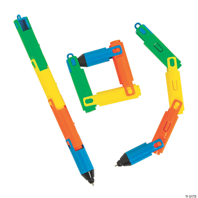 6" Bright Multicolor Plastic Folding Segment Fidget Pens - 12 Pc. Image