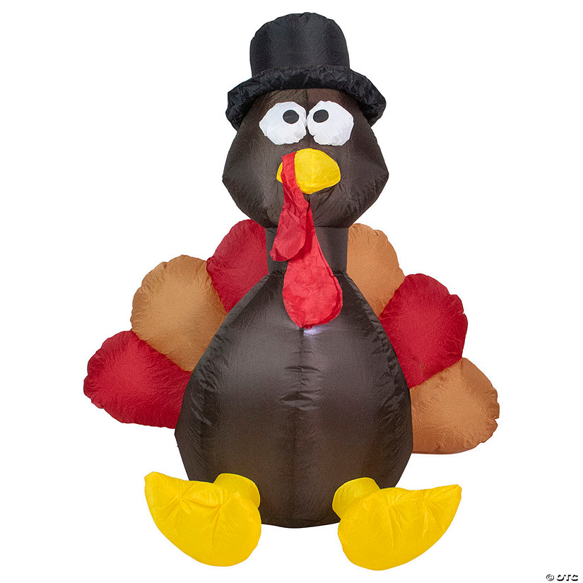 6' Brown and Red Inflatable Lighted Thanksgiving Turkey Outdoor Decor Image