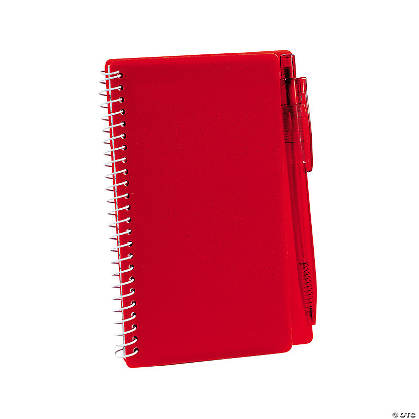 6" Classic Red Spiral Paper Notebook with Plastic Pens for 12 Image