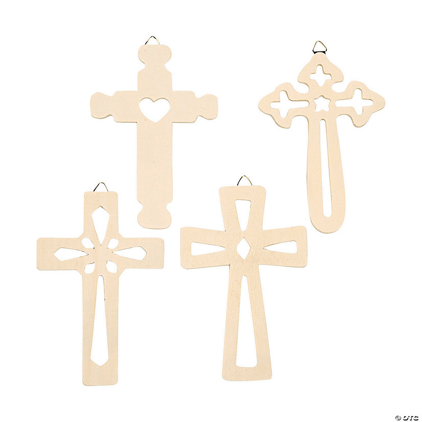 6" DIY Unfinished Wood Wall Crosses with Cutouts - 12 Pc. Image