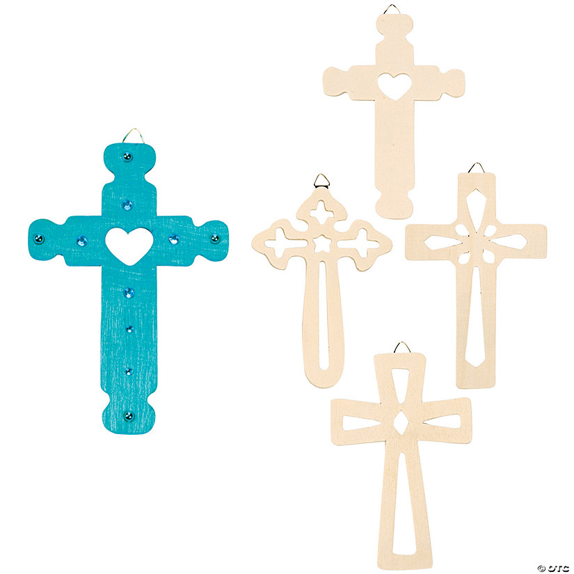 6" DIY Unfinished Wood Wall Crosses with Cutouts - 4 Pc. Image