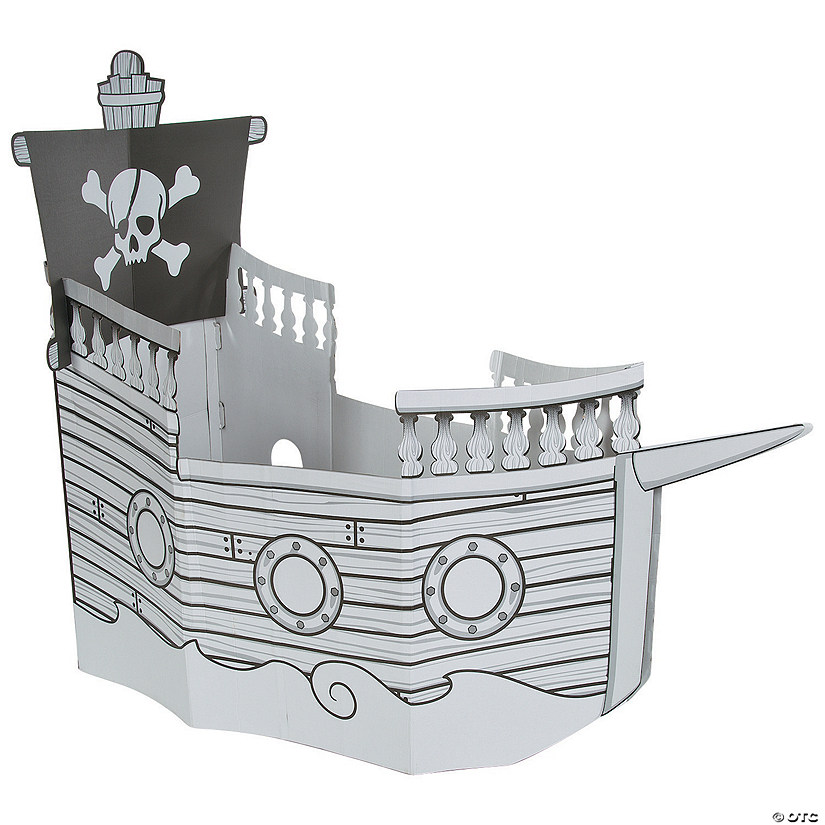 6 Ft. 10" x 4 Ft. 8 1/2" Color Your Own Pirate Ship White Cardboard Playhouse Image