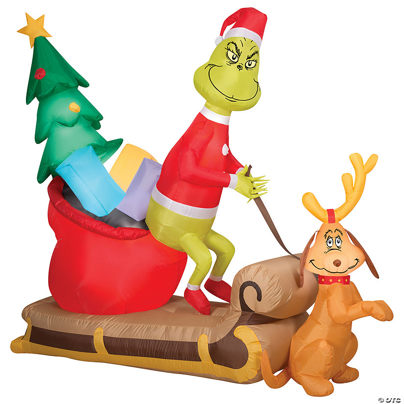 6 Ft. 6" Airblown&#174; Dr. Seuss&#8482; Grinch & Max with Sleigh LED Inflatable Christmas Yard D&#233;cor Image