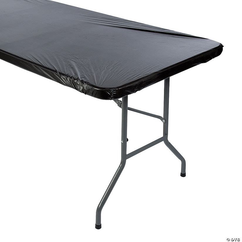 6 Ft. Black Fitted Rectangle Plastic Tablecloth Image