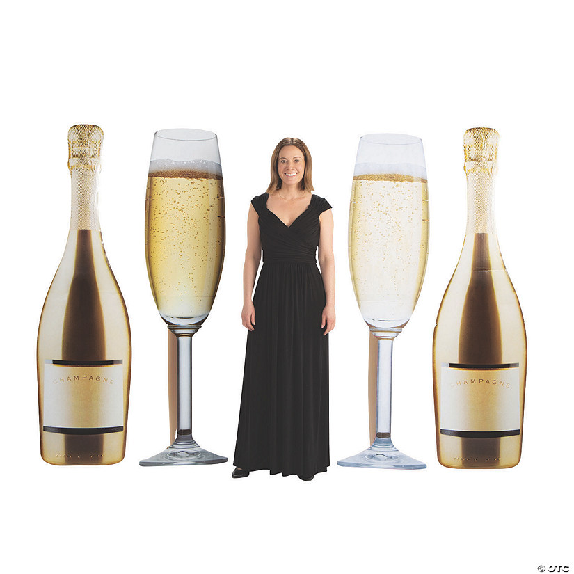 6 Ft. Champagne Glasses & Bottles Cardboard Cutout Stand-Ups - 4 Pc. Image