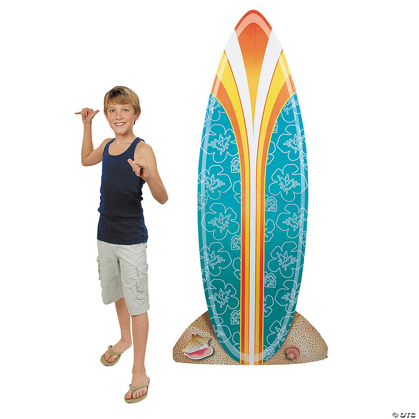 6 Ft. Orange & Blue Flower Pattern Surfboard Cardboard Cutout Stand-Up Image