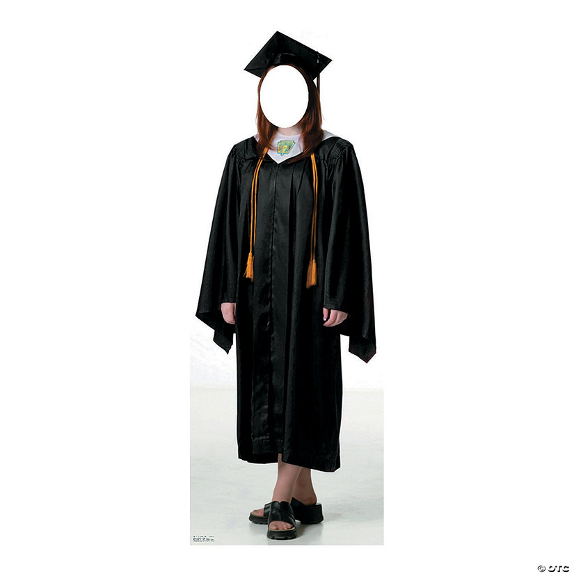 6 Ft. Women's Black Cap & Gown Graduate Life-Size Cardboard Stand-In Stand-Up Image