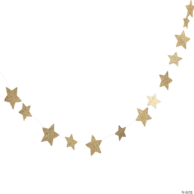 6 Ft. x 3" &#8211; 4" Gold Glitter Star Cardboard Garland Image