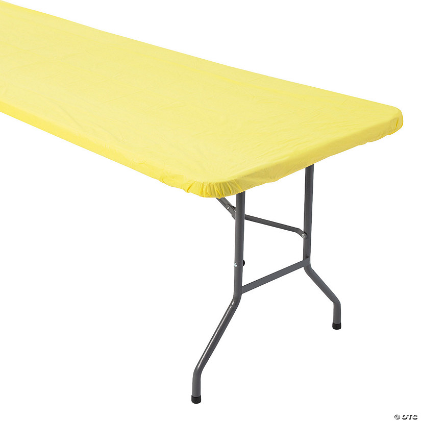 6 ft. Yellow Fitted Rectangle Disposable Plastic Tablecloth   Image
