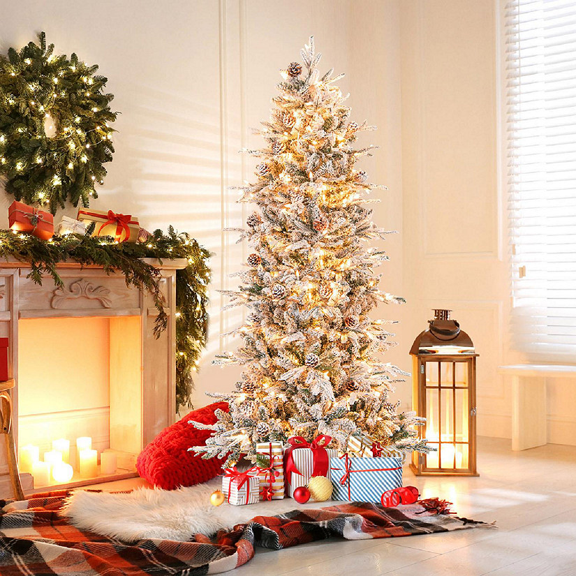 6 FT PreLit Artificial Christmas Tree SnowFlocked Hinged Xmas Tree