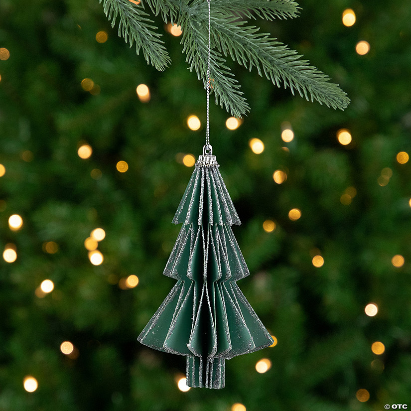 6" Glittered Green Christmas Tree Ornament Image