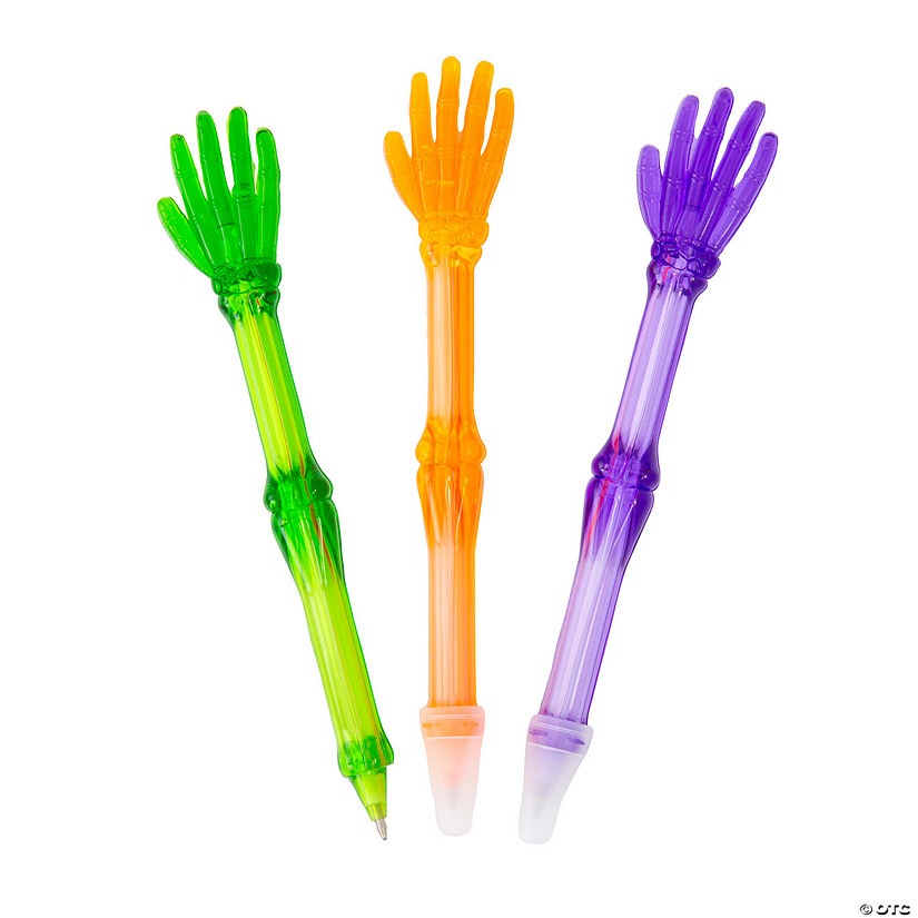 6" Halloween Bright Skeleton Hand Plastic Pens - 12 Pc. Image