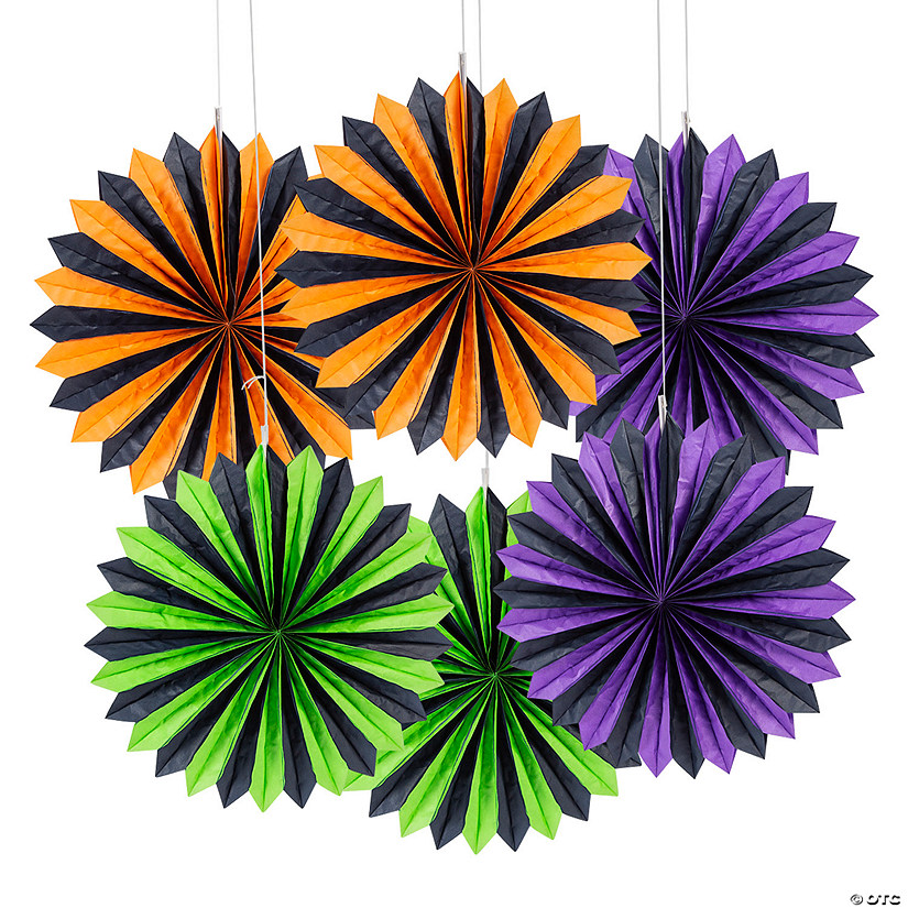 6" Halloween Hanging Paper Fans - 6 Pc. Image