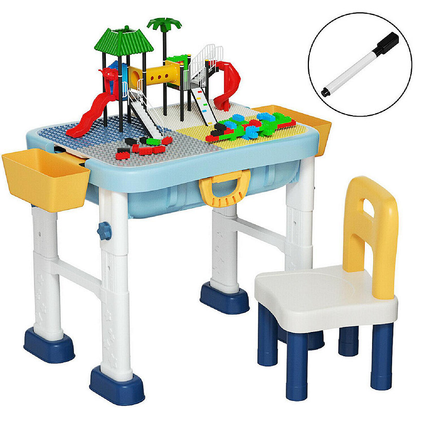 6 in 1 Kids Activity Table Set w/ Chair Toddler Luggage Building Block