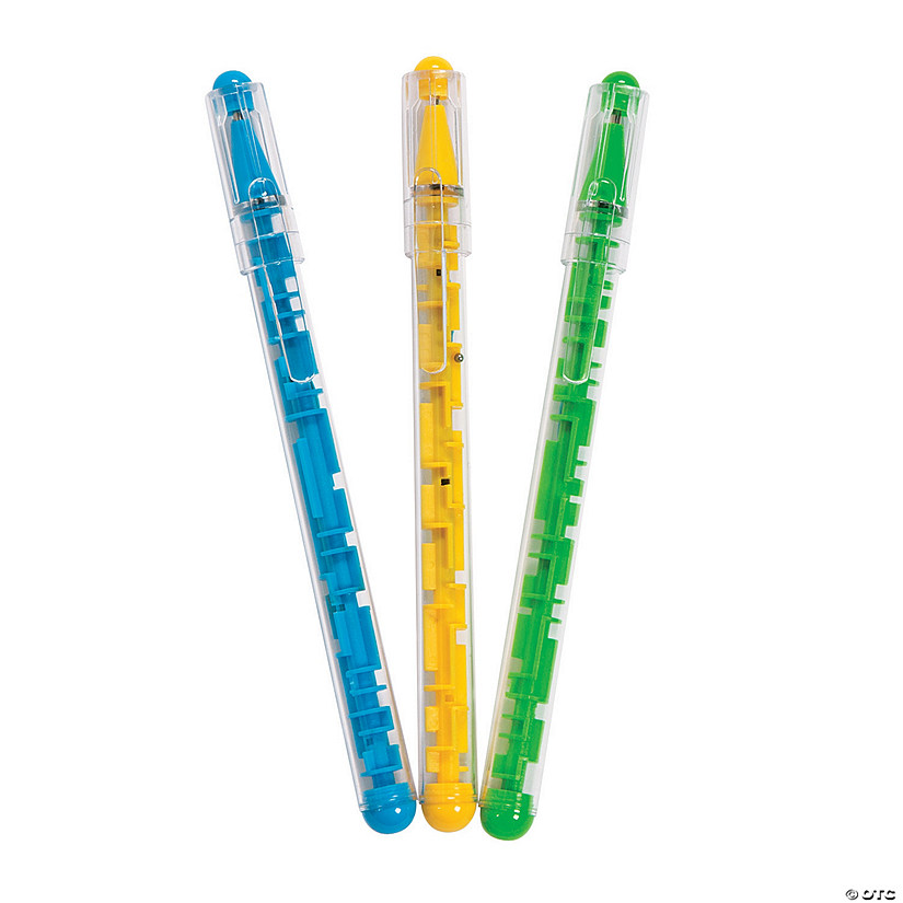 6" Maze Stack Puzzle Blue, Yellow & Green Plastic Pens - 12 Pc. Image