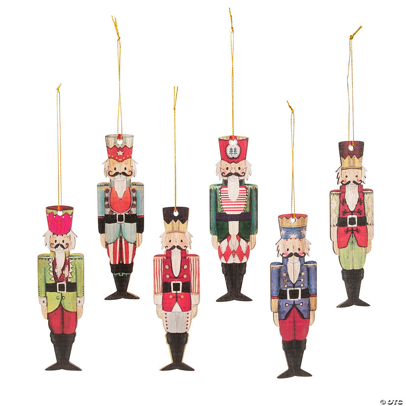 6" Nutcracker Character Green, Red & Blue Wood Christmas Ornaments - 12 Pc. Image