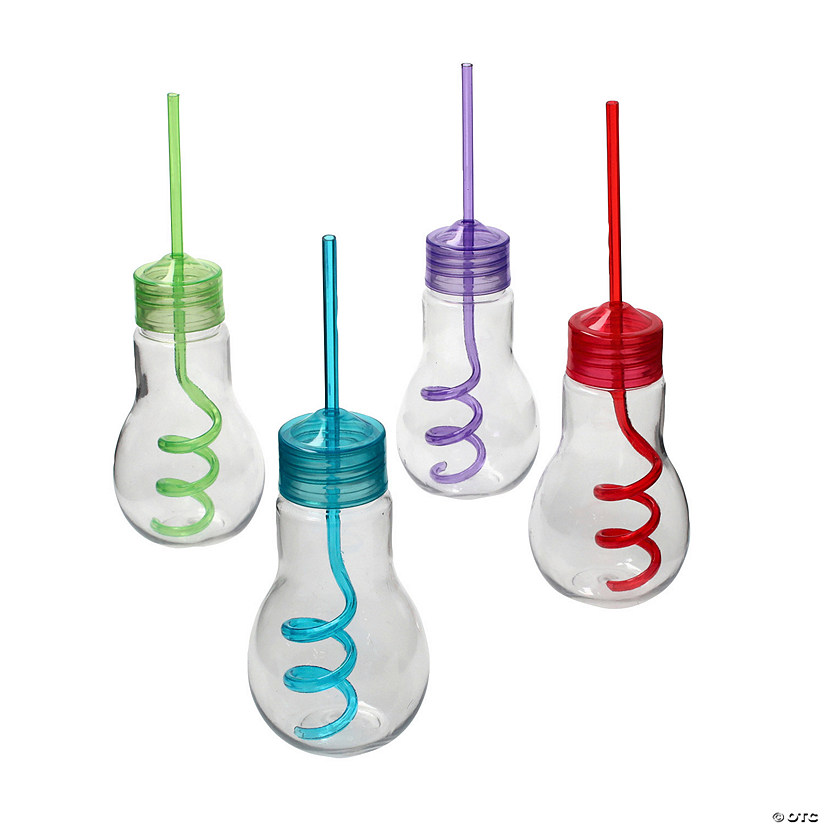 6 oz. Bright Color Lightbulb-Shaped Reusable Plastic Straw Cups - 12 Pc. Image