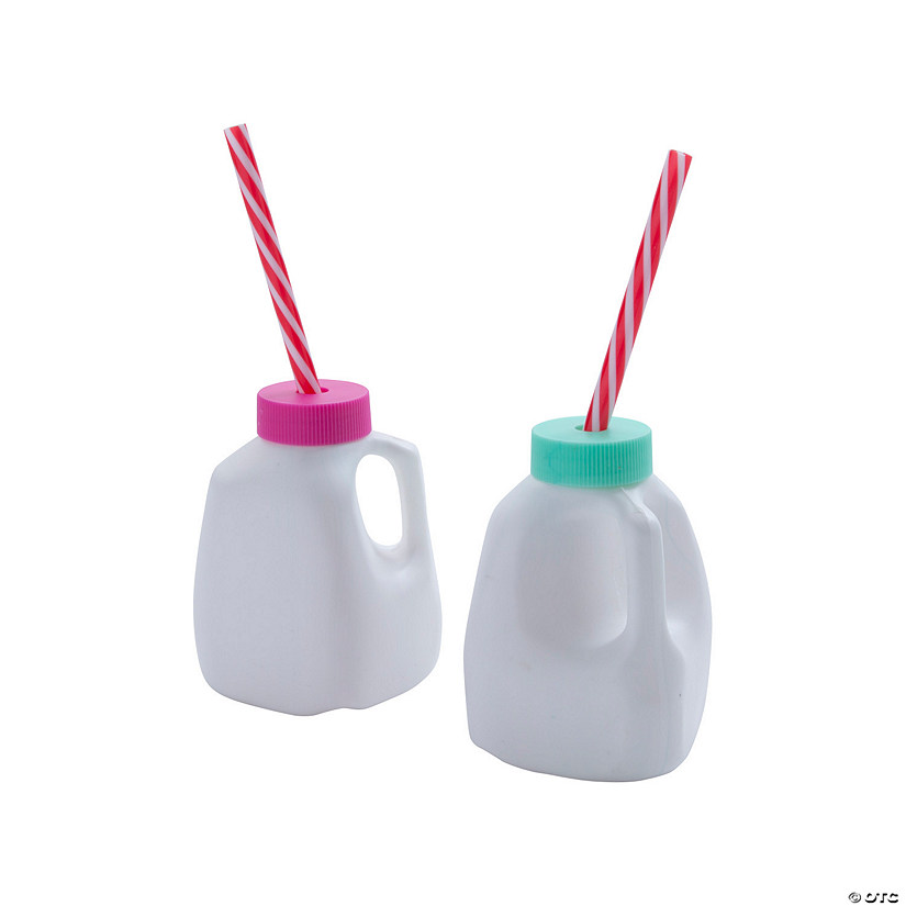 6 oz. Mini Milk Carton-Shaped Reusable BPA-Free Plastic Cups with Lids & Straws - 12 Ct. Image
