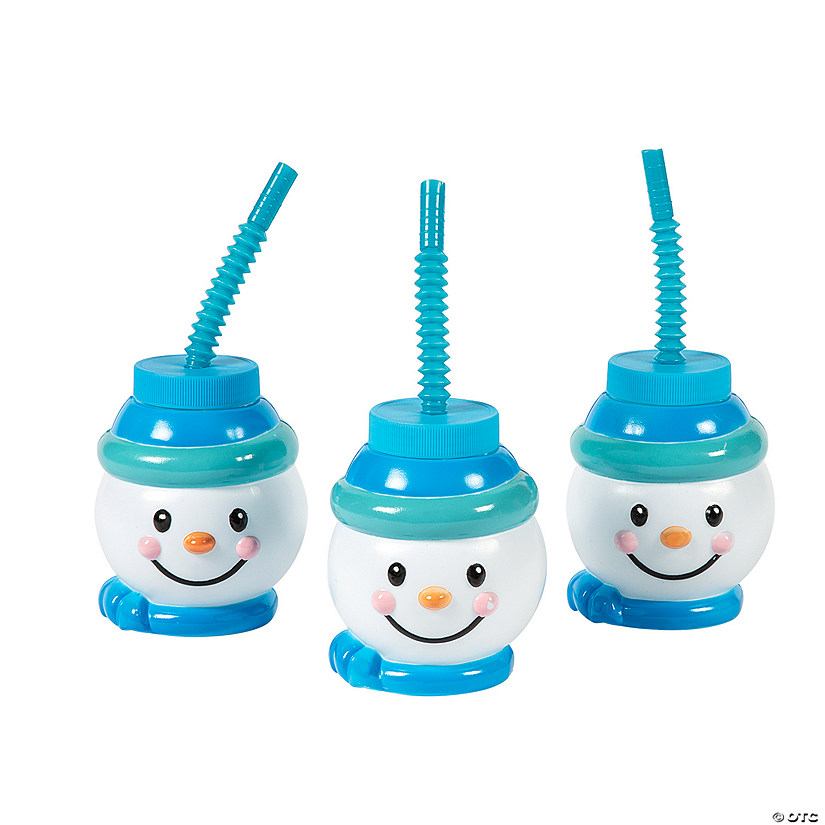 6 oz. Snowman-Shaped Reusable BPA-Free Plastic Cups with Lids & Straws - 12 Ct. Image
